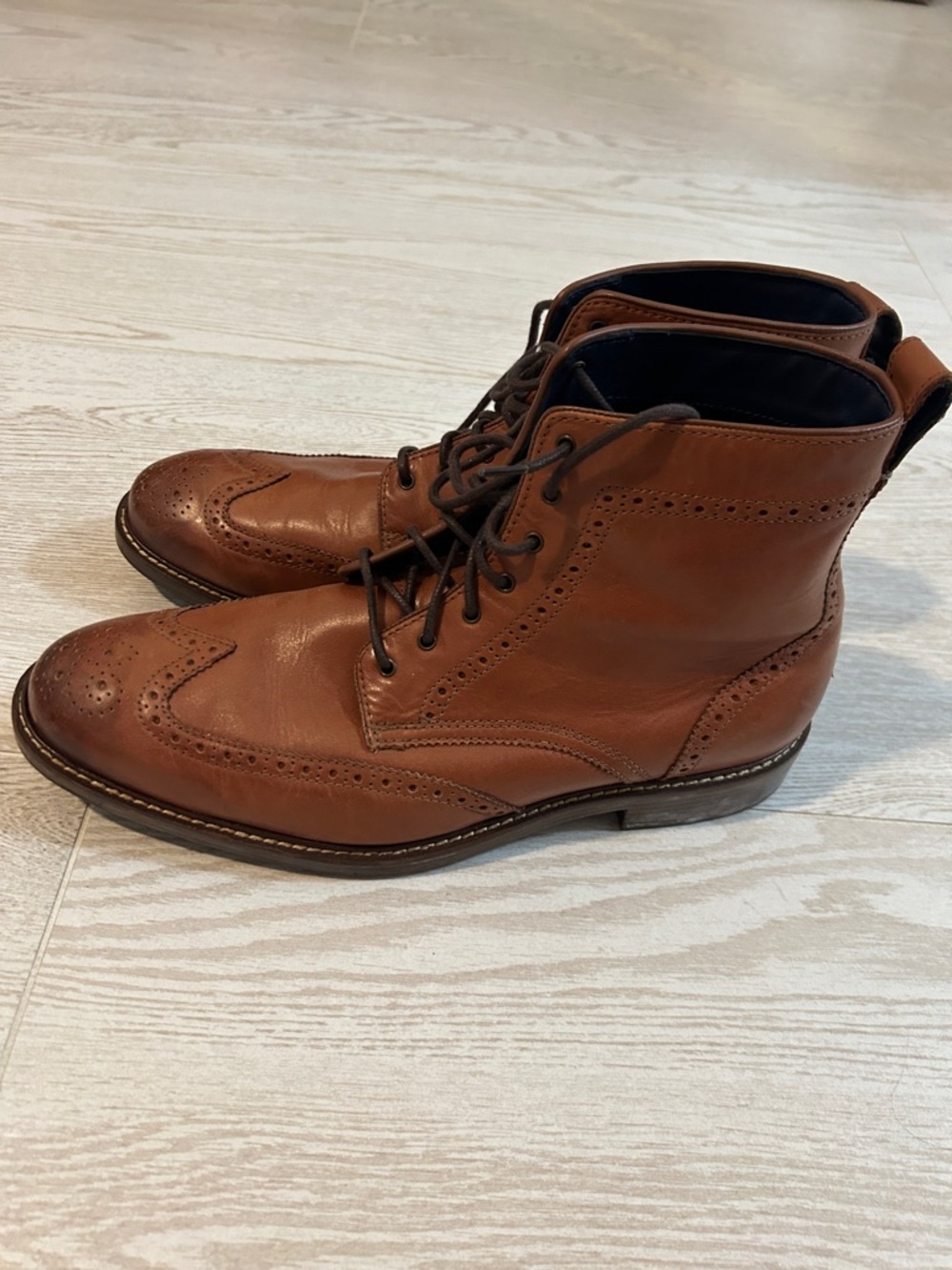 Cole Haan Cognac Leather Wingtip Lace-Up Boots - Picture 4 of 5